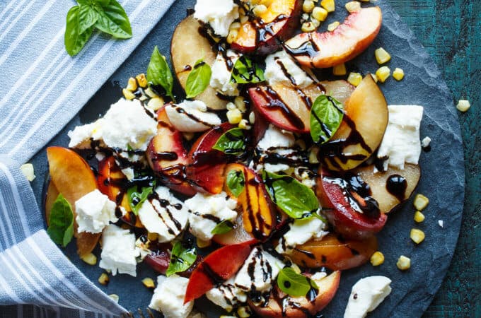 Stone Fruit Caprese Salad with Grilled Corn | sharedappetite.com