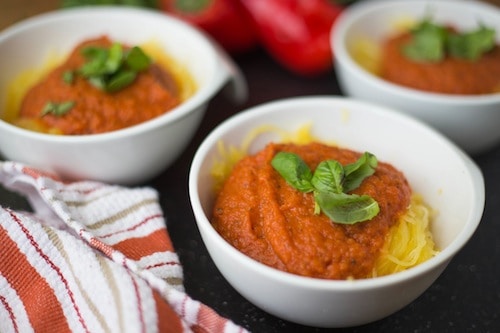 spaghetti squash with red pepper sauce