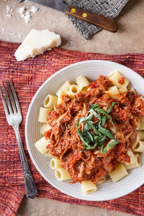 Pasta with Braised Pork Ragu {plus a $240 Le Creuset Braiser Giveaway!}