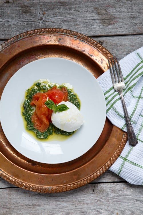 slow roasted tomato caprese salad