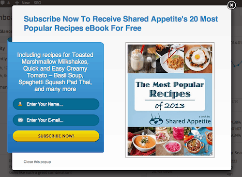 Ninja Popup Plugin on Shared Appetite