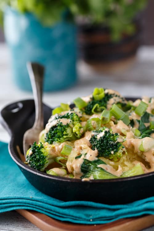 thai spaghetti squash bowl with peanut sauce