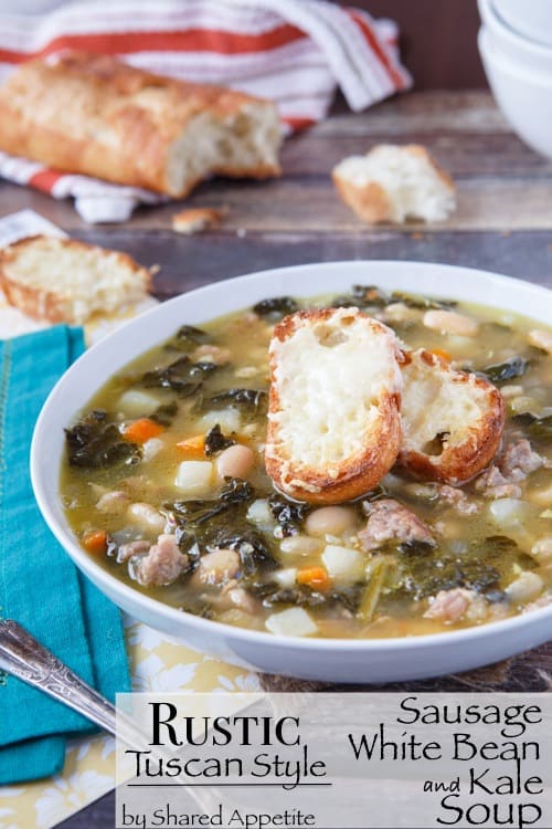 healthy sausage, white bean, and kale soup