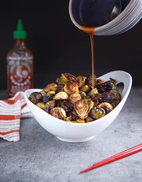 Roasted Brussels Sprouts with Honey, Sriracha, and Lime