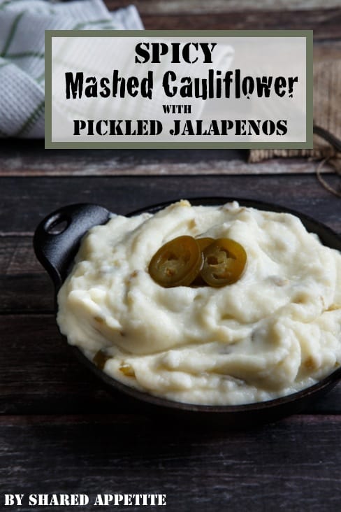 gluten-free spicy mashed cauliflower with pickled jalapeno