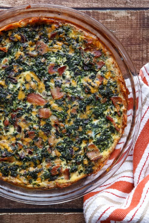 Gluten-Free Spinach and Bacon Quiche with a Crust made from Hashbrowns