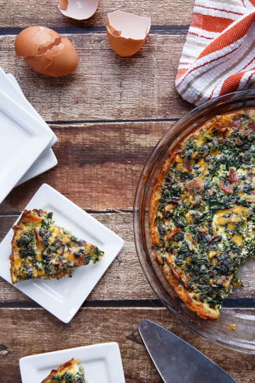 Gluten-Free Spinach and Bacon Quiche with a Crust made from Hashbrowns