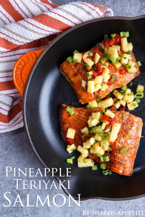 pineapple teriyaki salmon with pineapple habanero salsa