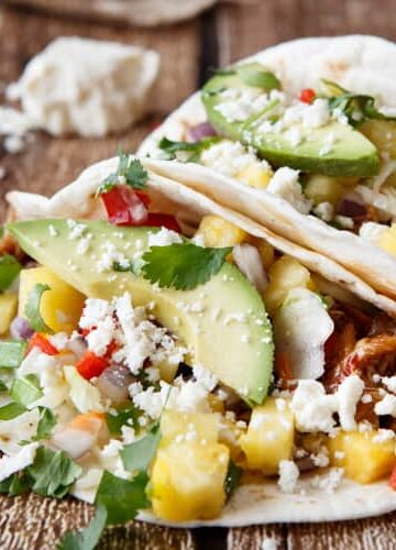 hawaiian luau pulled pork tacos with pineapple habanero salsa
