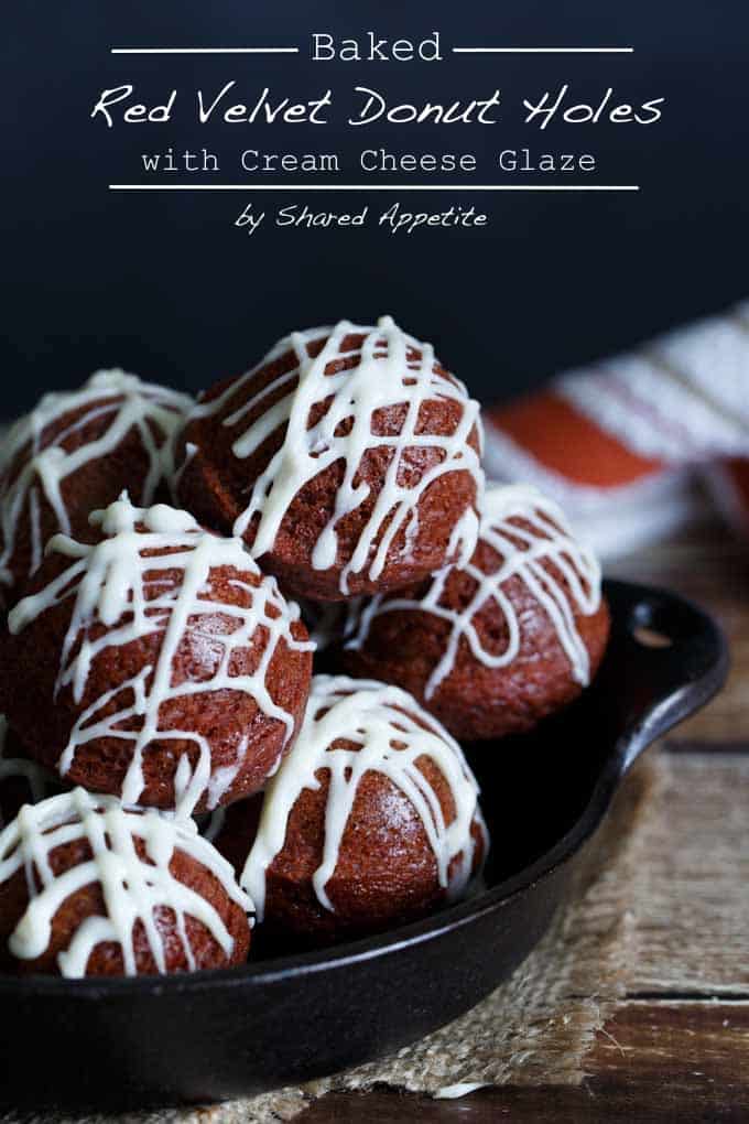 Baked Red Velvet Donut Holes with Cream Cheese Glaze