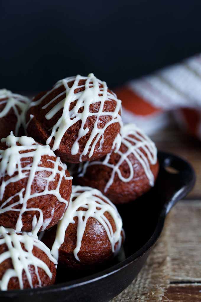 Baked Red Velvet Donut Holes with Cream Cheese Glaze