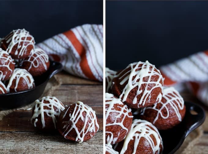 Baked Red Velvet Donut Holes with Cream Cheese Glaze