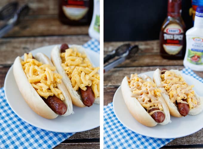 Macaroni and Cheese Topped Hot Dogs