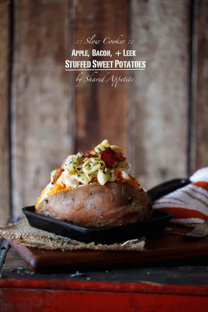 Slow Cooker Apple, Bacon, and Leek Stuffed Sweet Potatoes