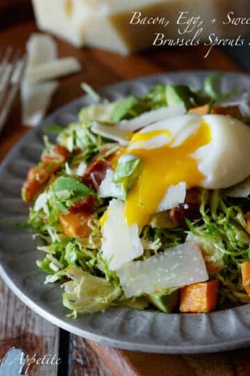 Bacon, Egg, and Sweet Potato Brussels Sprout Salad