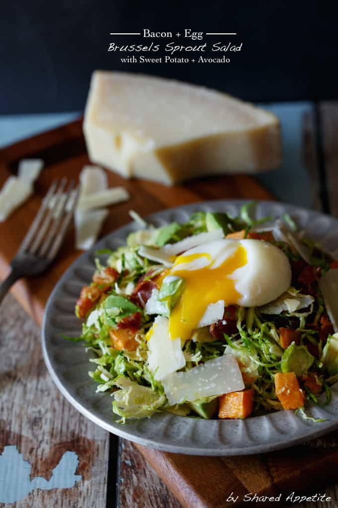 Bacon and Egg Brussels Sprout Salad with Sweet Potato and Avocado