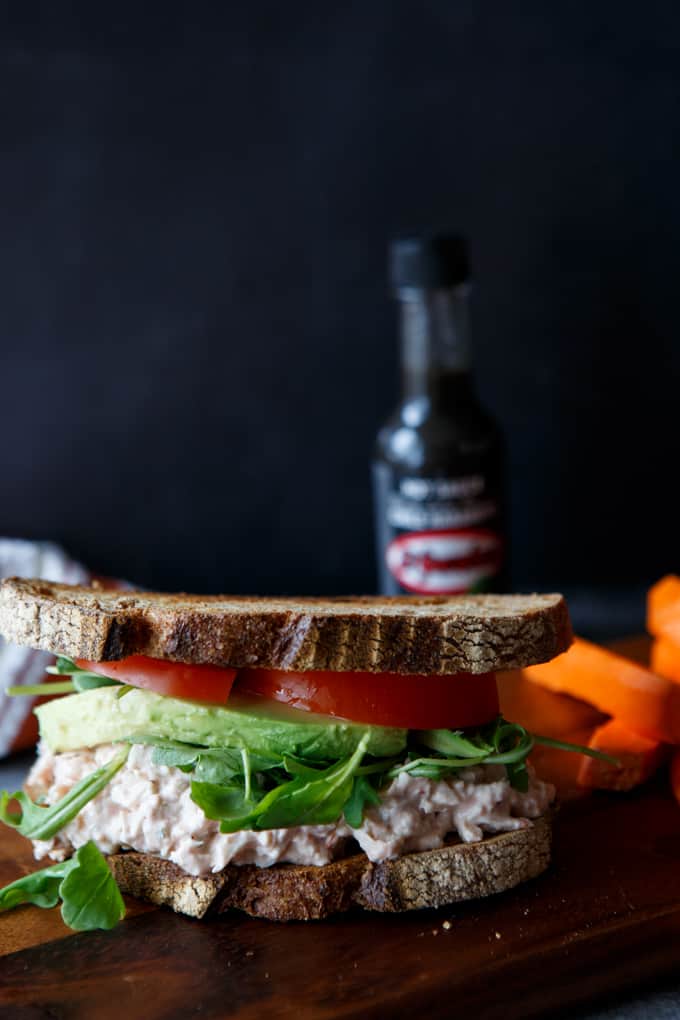 healthy buffalo chicken salad sandwich