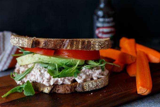 healthy buffalo chicken salad sandwich