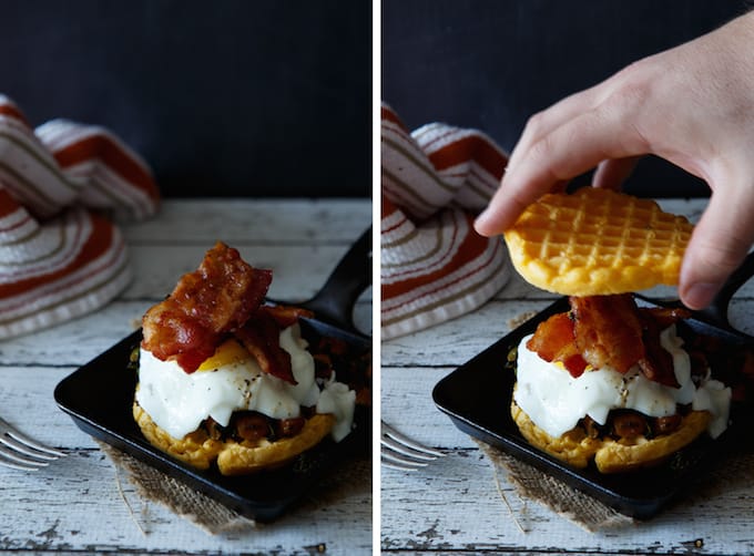 Sweet Potato and Spinach Hash Waffle Breakfast Sandwich