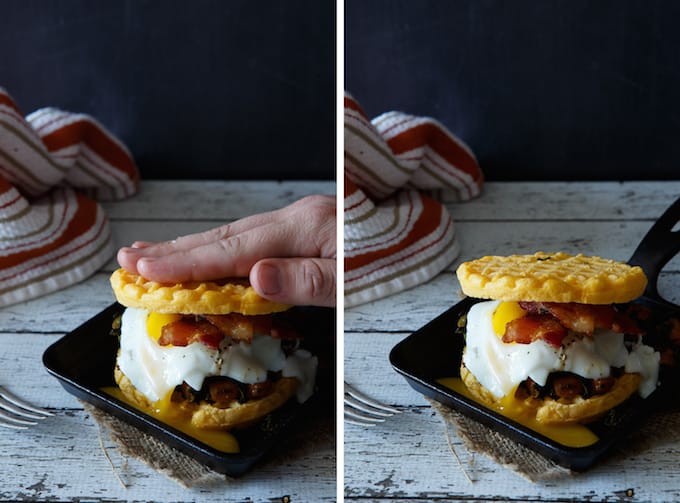 Sweet Potato and Spinach Hash Waffle Breakfast Sandwich