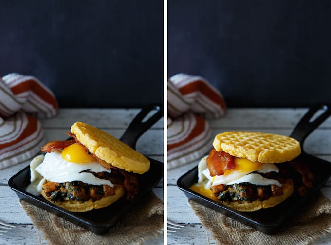 Sweet Potato and Spinach Hash Waffle Breakfast Sandwich