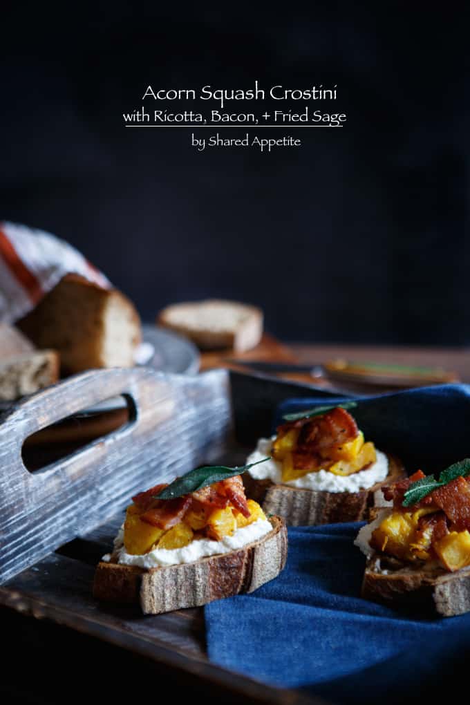 Acorn Squash Crostini with Ricotta, Bacon, and Sage | sharedappetite.com