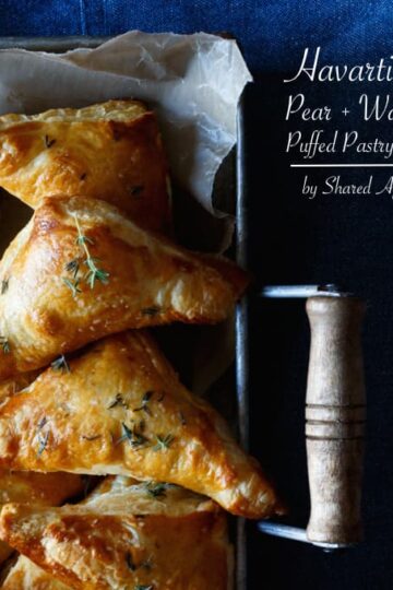 Havarti, Pear, and Walnut Puffed Pastry Bites | sharedappetite.com