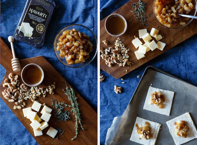 Havarti, Pear, and Walnut Puffed Pastry Bites | sharedappetite.com