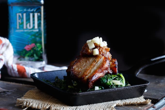 Slow Roasted Pork Belly with Cider-Bacon Jam and Pickled Apples | sharedappetite.com