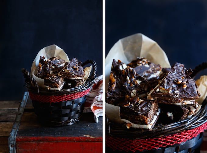 Chocolate, Marshmallow, Caramel, and Candied Bacon Bark | sharedappetite.com