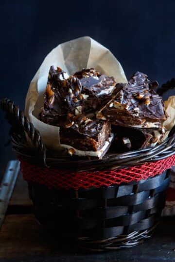 Chocolate, Marshmallow, Caramel, and Candied Bacon Bark | sharedappetite.com