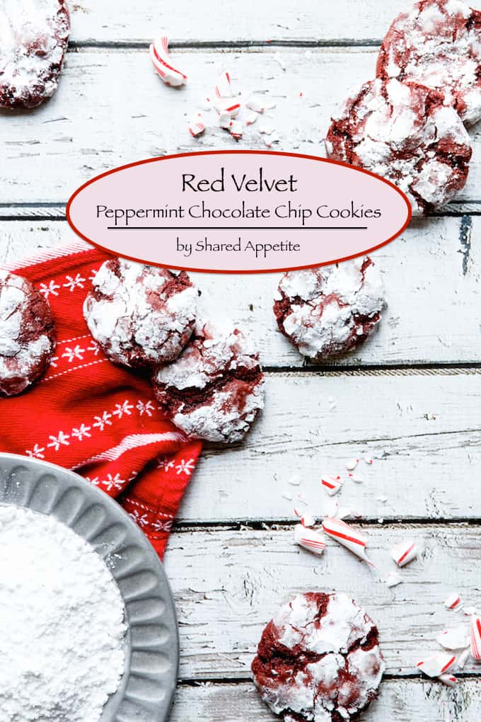 Red Velvet Peppermint Chocolate Chip Cookies | sharedappetite.com