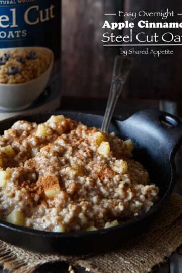 Easy Overnight Vegan Apple Cinnamon Stee Cut Oatmeal | sharedappetite.com