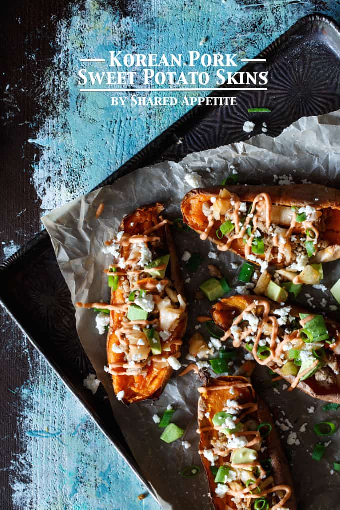 Korean Pork + Kimchi Sweet Potato Skins | sharedappetite.com