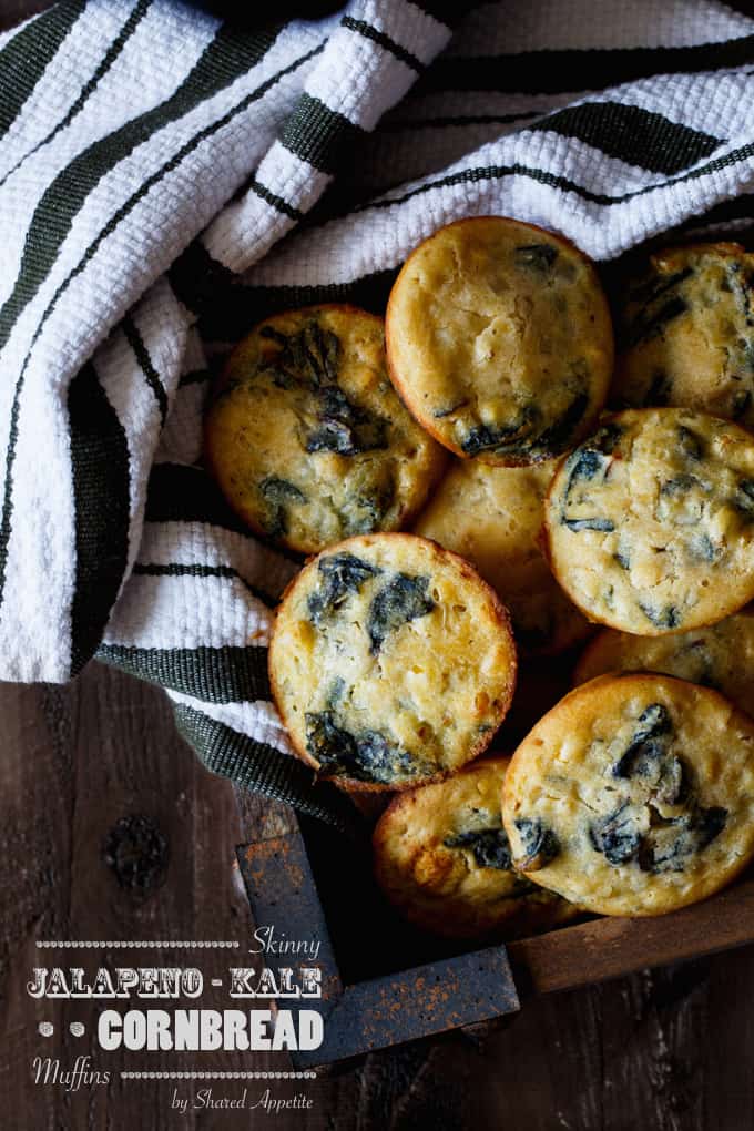 Skinny Jalapeno Kale Cornbread Muffins | sharedappetite.com