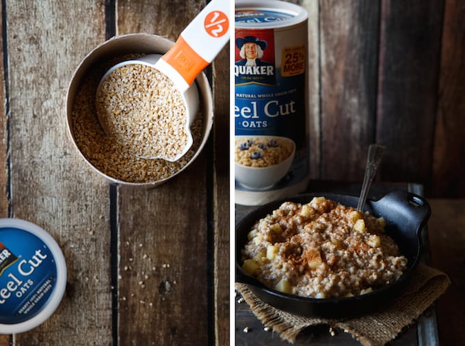 Easy Overnight Vegan Apple Cinnamon Stee Cut Oatmeal | sharedappetite.com