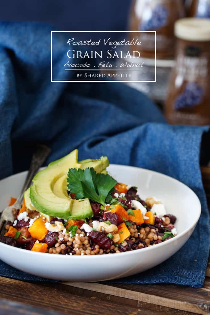 Roasted Vegetable Grain Salad with Avocado, Feta, and Walnut | sharedappetite.com