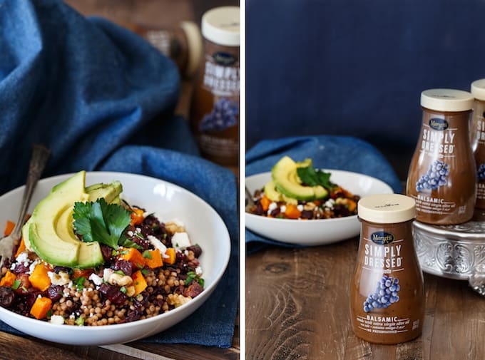 Roasted Vegetable Grain Salad with Avocado, Feta, and Walnut | sharedappetite.com