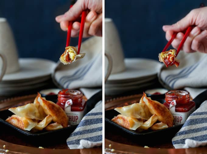 Bacon, Egg, and Cheese Breakfast Wontons | sharedappetite.com