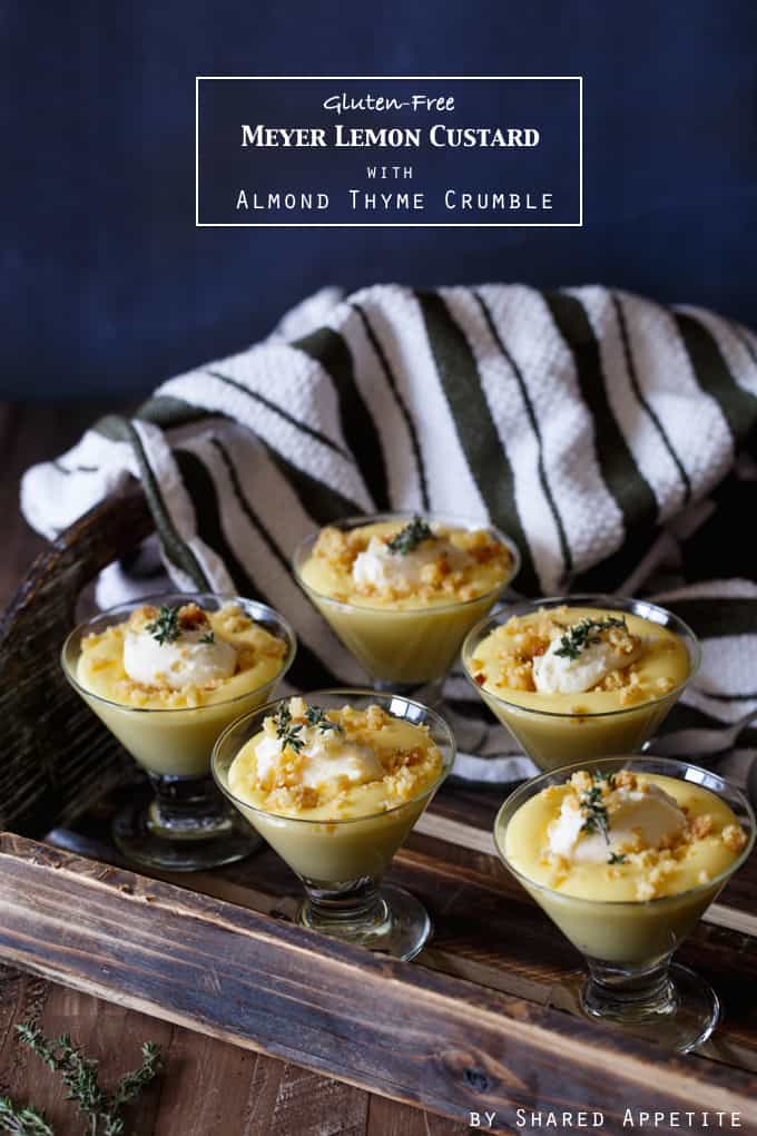 Gluten-Free Meyer Lemon Custard with Almond Thyme Crumble and Honey Mascarpone | sharedappetite.com