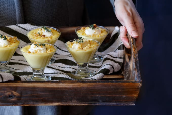 Gluten-Free Meyer Lemon Custard with Almond Thyme Crumble and Honey Mascarpone | sharedappetite.com