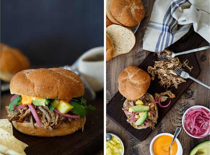 Pulled Pork Banh Mi Sandwich with Pickled Pineapple, Pickled Onions, and Avocado | sharedappetite.com