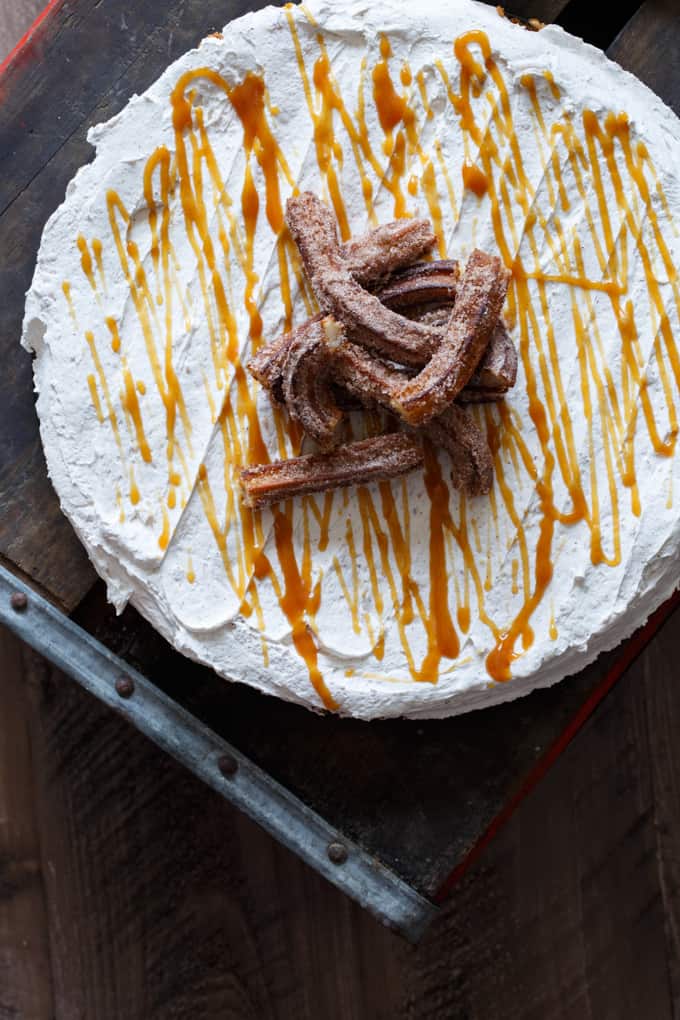 No Bake Churro Cheesecake with Cinnamon Toast Crunch Crust | sharedappetite.com