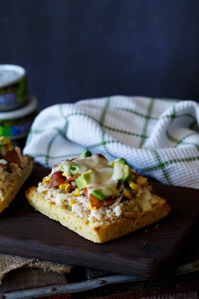 Southwest Tuna Melt with Roasted Corn Poblano Salsa, Avocado, and Bacon | sharedappetite.com #wildcanfan