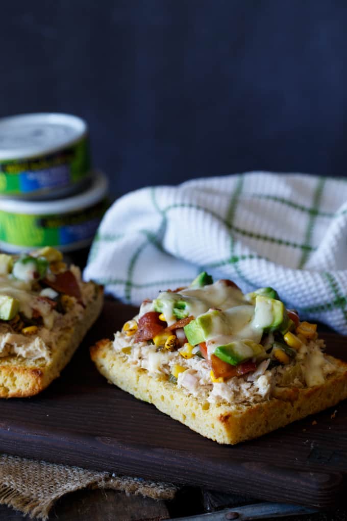 Southwest Tuna Melt with Roasted Corn Poblano Salsa, Avocado, and Bacon | sharedappetite.com #wildcanfan