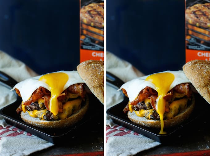 Bacon, Egg, and Cheese Breakfast Burger #SausageFamily | sharedappetite.com