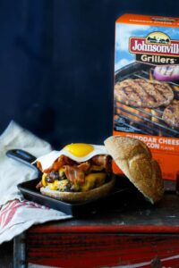 Bacon, Egg, and Cheese Breakfast Burger #SausageFamily | sharedappetite.com