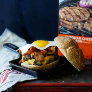 Bacon, Egg, and Cheese Breakfast Burger #SausageFamily | sharedappetite.com
