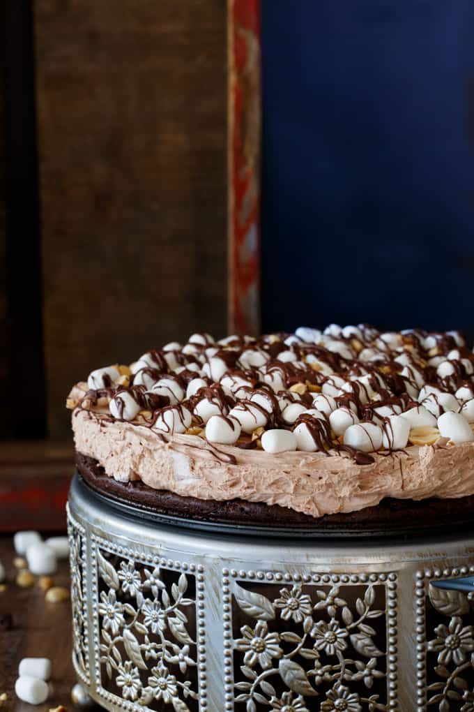 No Bake Rocky Road Cheesecake with a Brownie Crust | sharedappetite.com