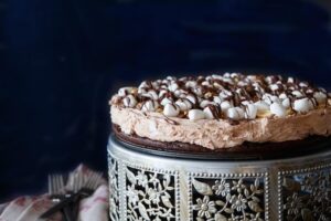 No Bake Rocky Road Cheesecake with Brownie Crust - Shared Appetite
